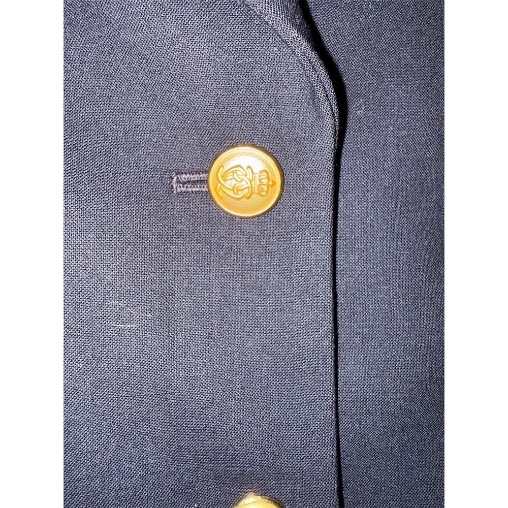 Petite Sophisticate Blazer Womens 4P Navy Stretch Knit Gold Crest wool Classic - Picture 4 of 11